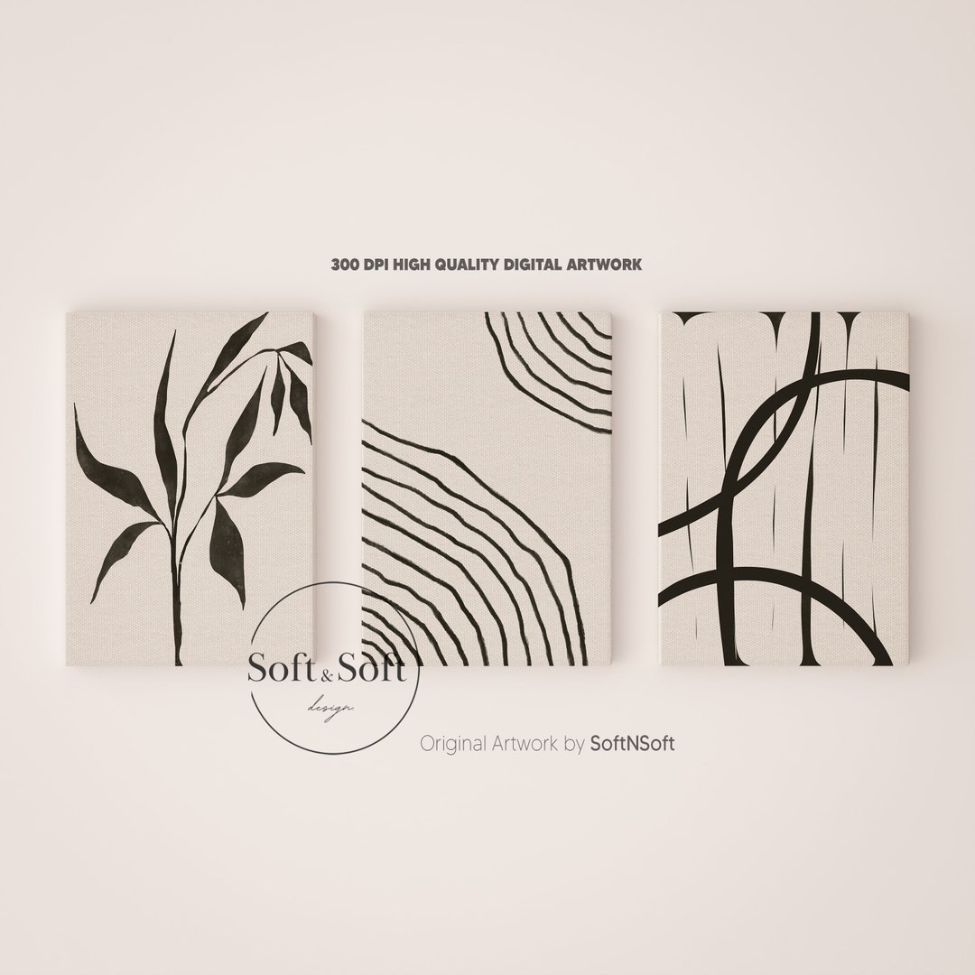 Black & White Abstract Wall Art Set, Scandinavian Home Decor, Boho ...