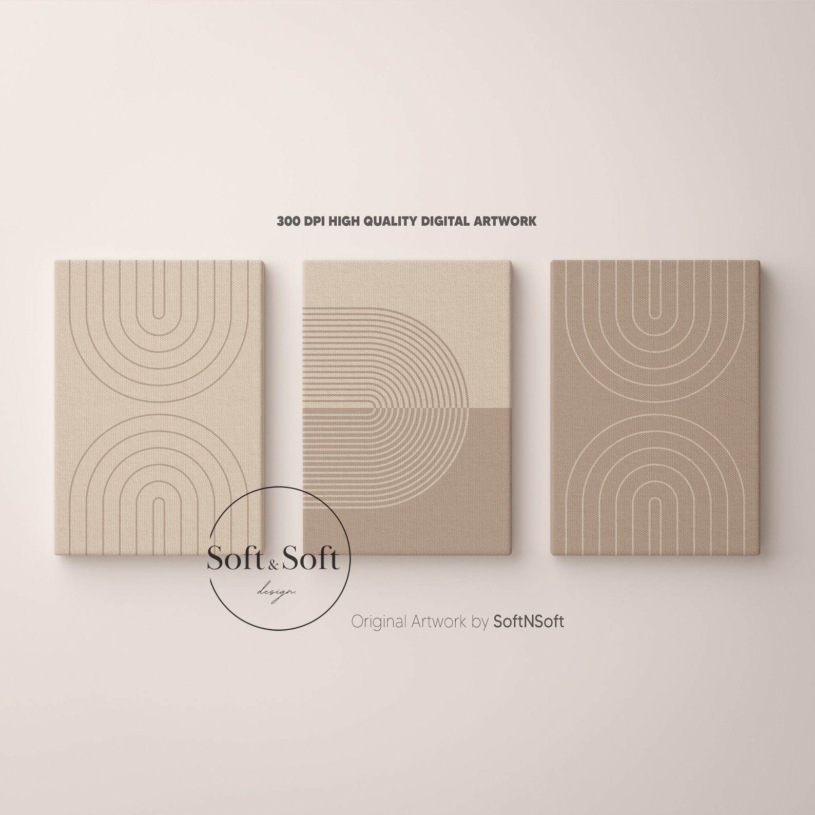 Boho Set of 3 Prints, Mid Century Modern Wall Art, Beige Tones Poster ...