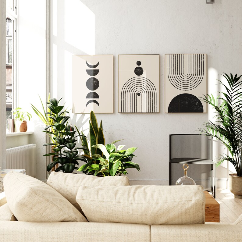 Boho Art Prints Black and White Abstract Geometric Poster - Etsy España