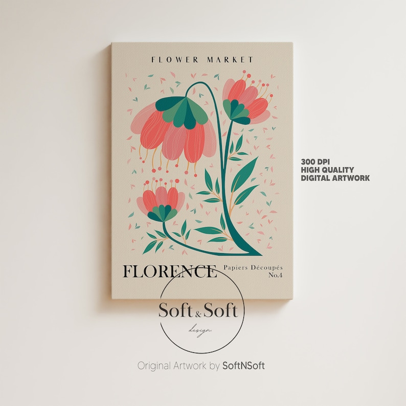 Flower Market Print, Floral Poster, Botanical Wall Art, Florence Art Prints, Digital Download, Matisse Print, Matisse Cut Out Poster