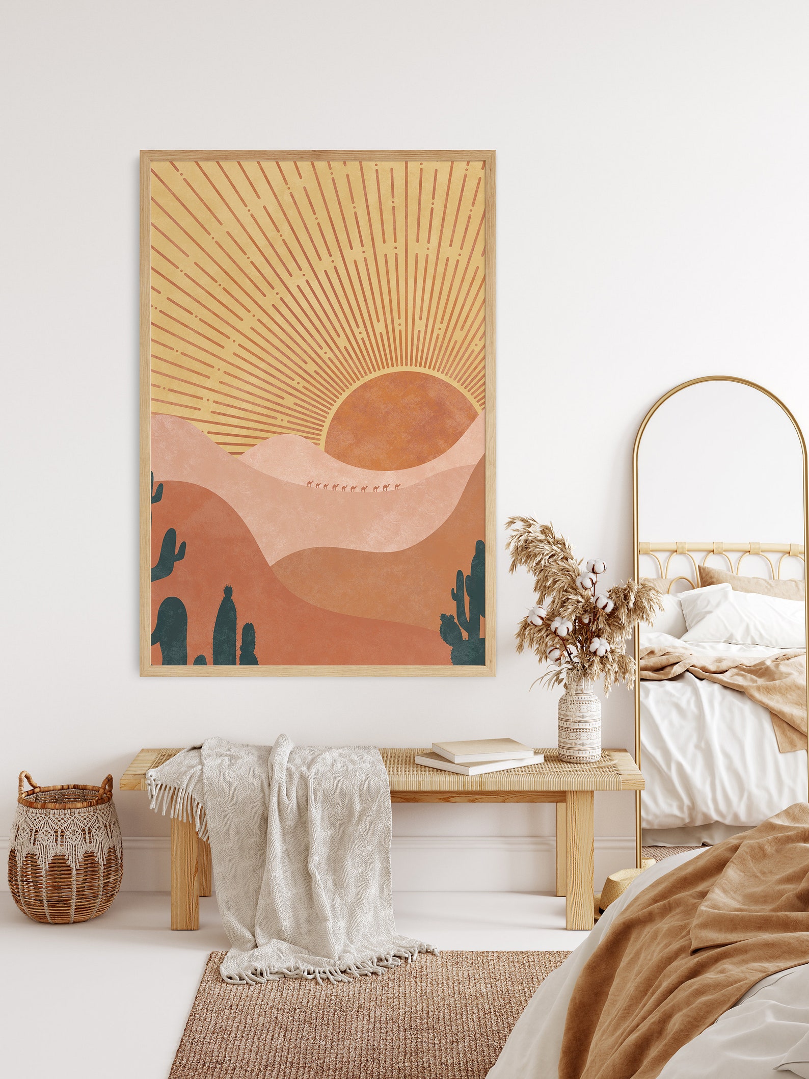 Terracotta Sun Hill Wall Art Print, Mid Century Abstract Sun, Desert ...
