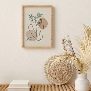 Boho Woman Art Print, Woman Line Art, Flower Wall Art, Boho Floral ...