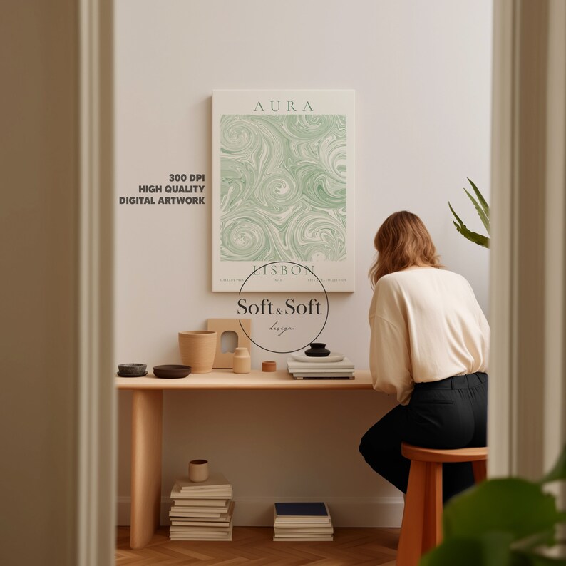 Aura Wall Art, Spiritual Print, Retro Gradient Poster, Lisbon Prints, City Travel Poster, City Aura Poster, Green Decor, Instant Download