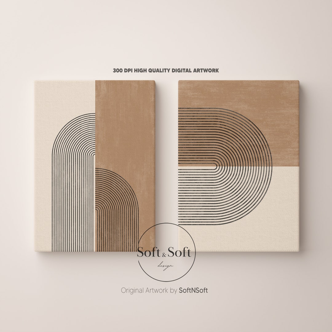 Mid Century Modern Set 0f 2, Neutral Tones Beige Art Print, Boho ...