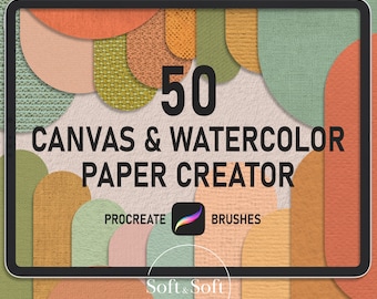 Watercolor & Canvas Paper Texture Brushes for Procreate, Procreate Brush Set, 50 Color Palettes, Seamless Digital Download Scrapbook Papers