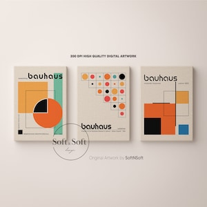 Bauhaus Prints, 3 Piece Wall Art, Modern Architecture Poster, Digital Download, Office Wall Decor, Minimal Art Gallery, Colorful Art Prints