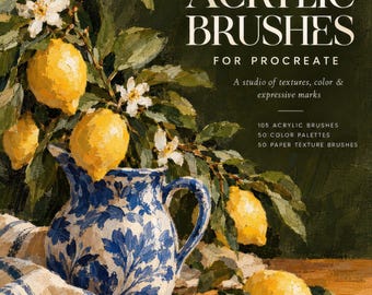 105 Acrylic Procreate Brushes, 50 Paper Textures, 50 Color Palettes (Digital Download)