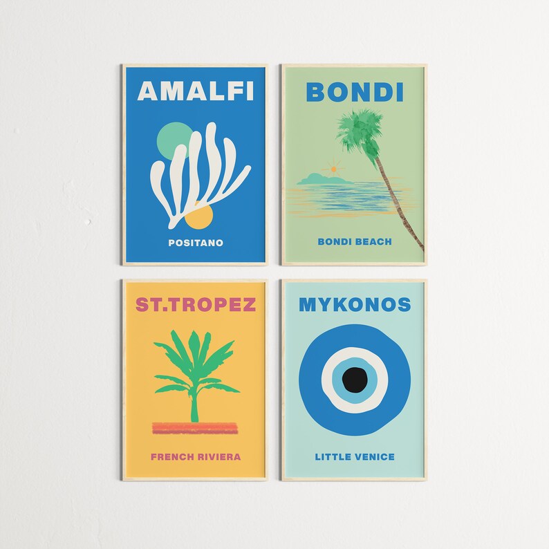 Bright Travel Print Gallery Wall Set Bondi Beach Print Etsy