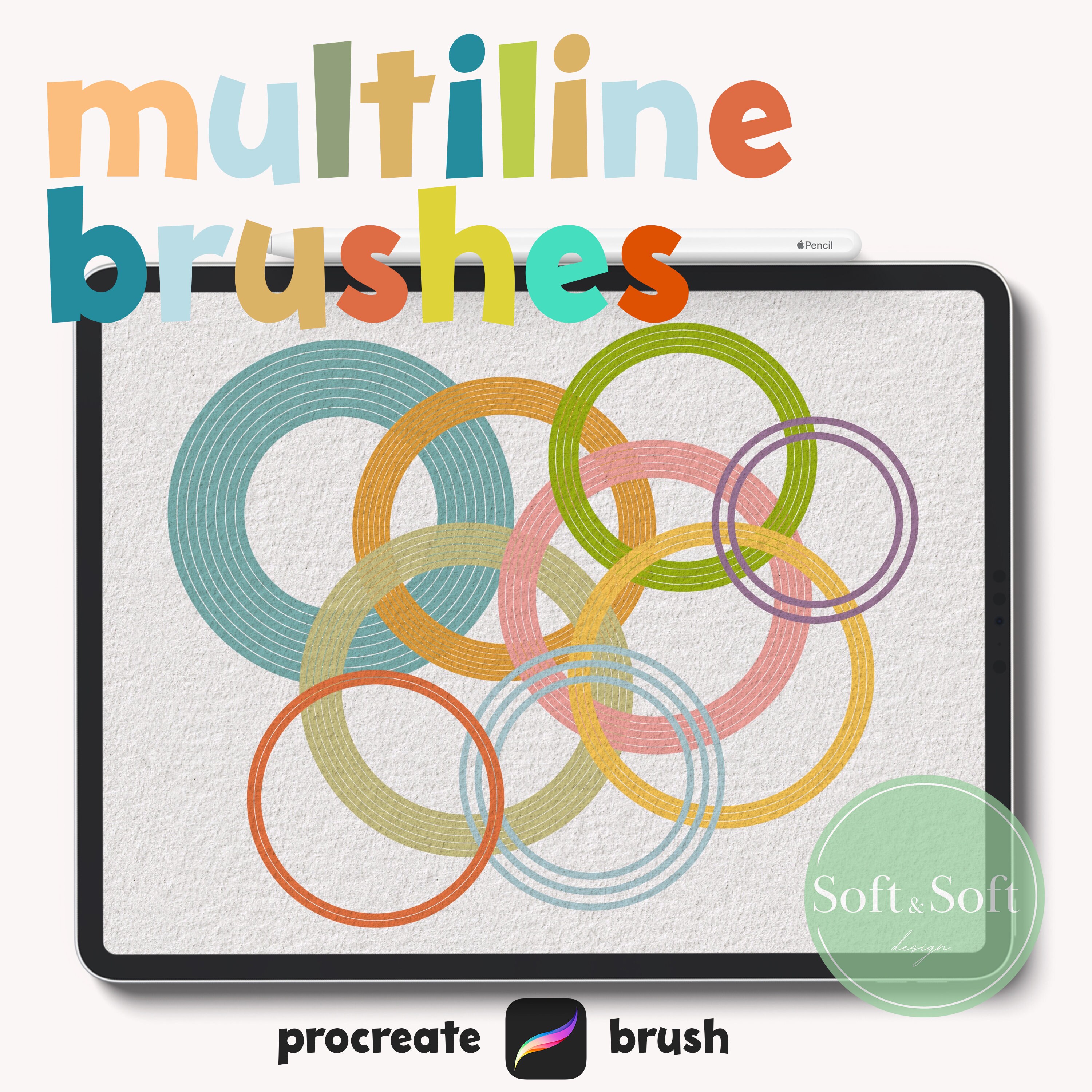 Procreate Multi Line Brush Set, Multiline Brush Bundle, Rainbow Brushes ...