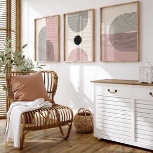 Light Pink Abstract Poster Set, Set of 3 Prints, Boho Rainbow Prints, Geometric Room Decor, Downloadable Prints, Cute Decor Gallery
