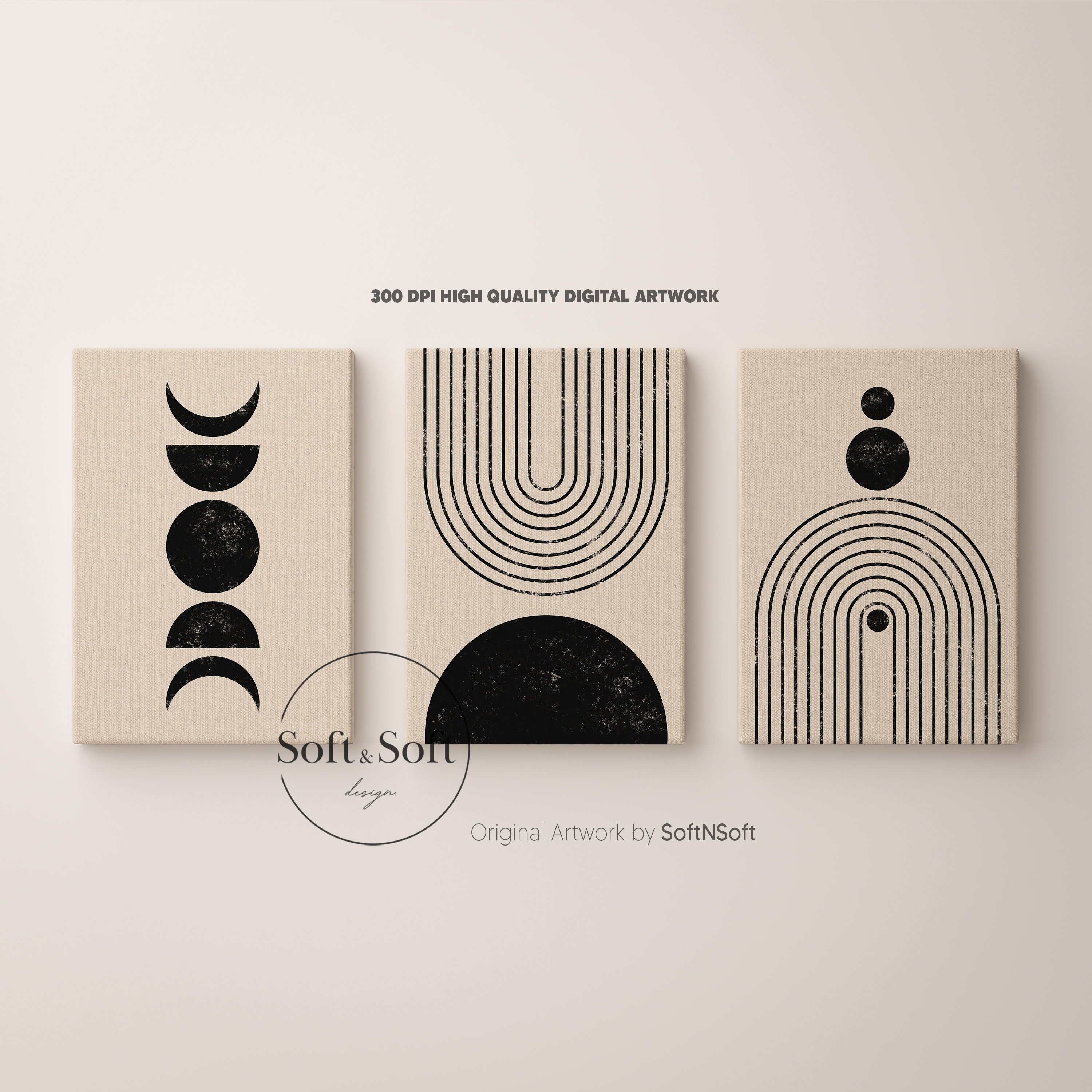 Boho Art Prints, Black and White Abstract Geometric Poster, Digital Art ...