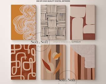 Bohemian Apartment Wall Decor, Set of 6 Boho Wall Art, Abstract Geometric Home Decor Prints, Cozy Poster Set, Scandi Digital Download Art