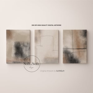 Painted Beige Neutral Abstract Gallery, Nordic Wall Art, Brush Stroke Print, Canvas Art Print, Digital Download, Gallery Wall Set