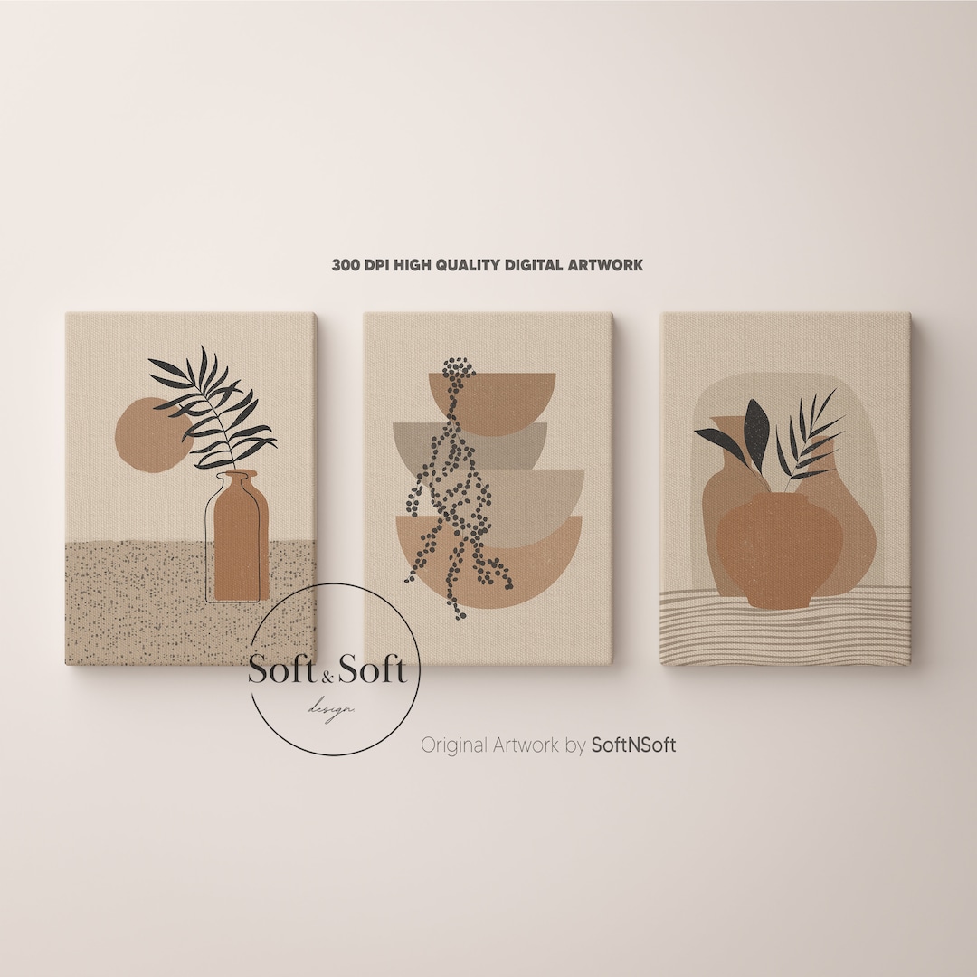Boho Set of 3 Wall Art Bundle, Modern Living Room Prints, Beige Brown ...