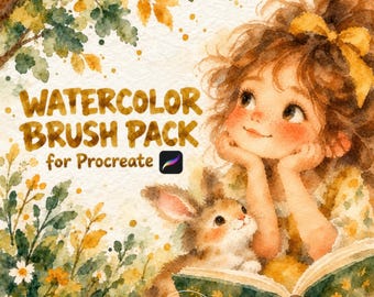 45 Watercolor Brushes for Procreate: Paper Textures, 50 Palettes & Storybook Painting Kit