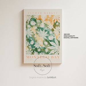 Blumenmarkt Print, Jamaikanisches Poster, Bunte Blumendrucke, Montego Bay Print, Botanische Wandkunst, Digital, Grün Gelb