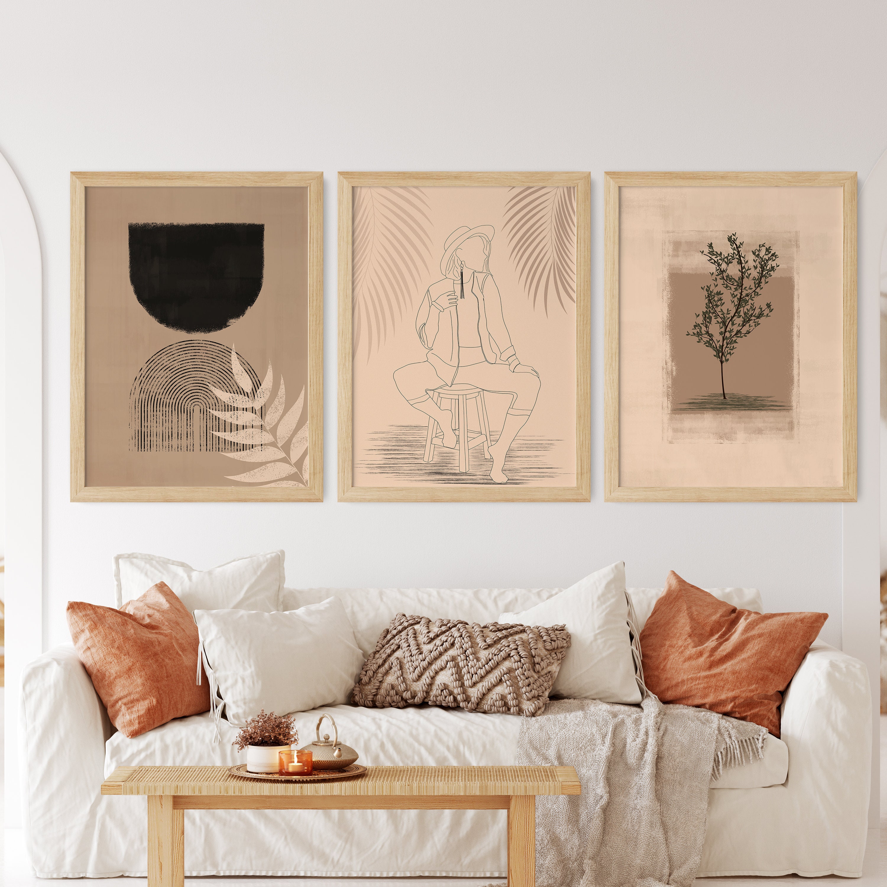 Mid Century Art Prints Set of 3, Neutral Modern Wall Art Decor, Digital ...