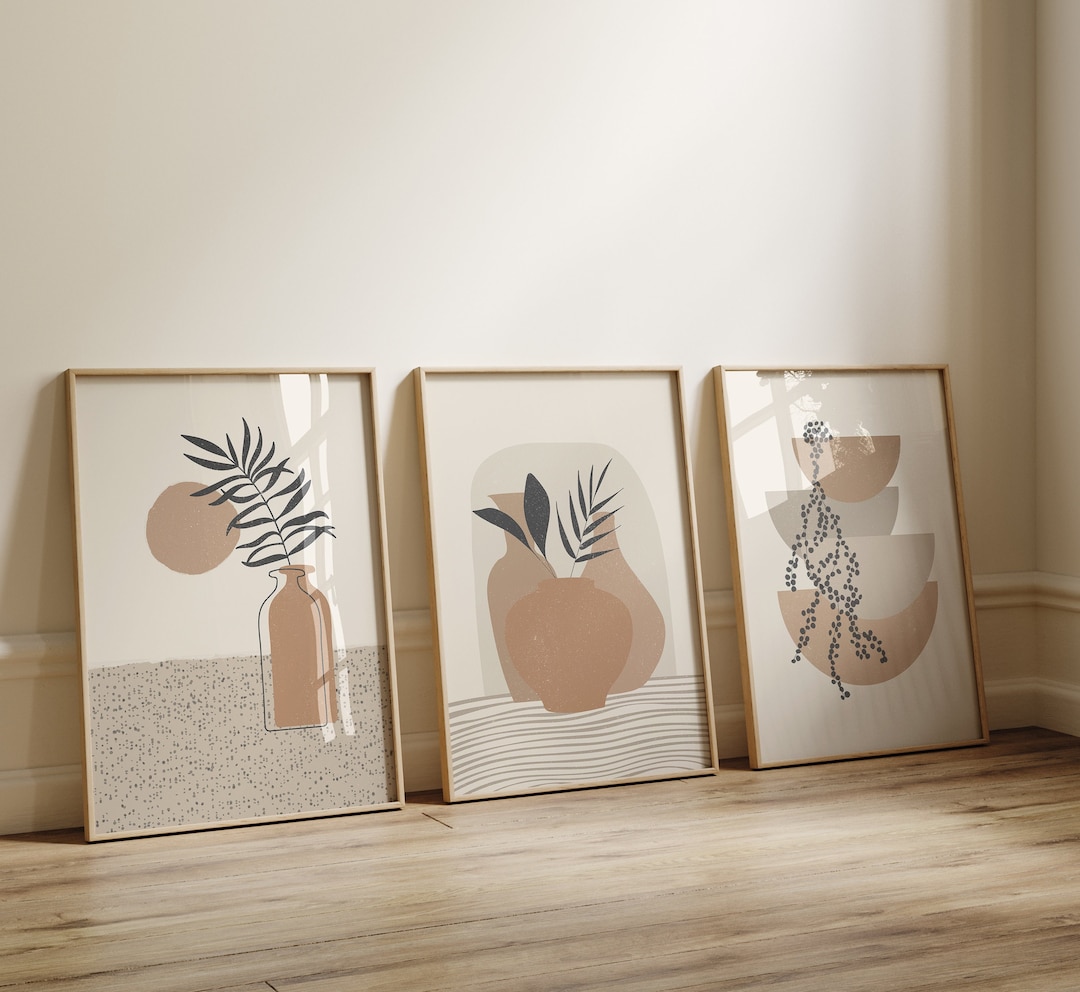 Boho Set of 3 Wall Art Bundle, Modern Living Room Prints, Beige Brown ...