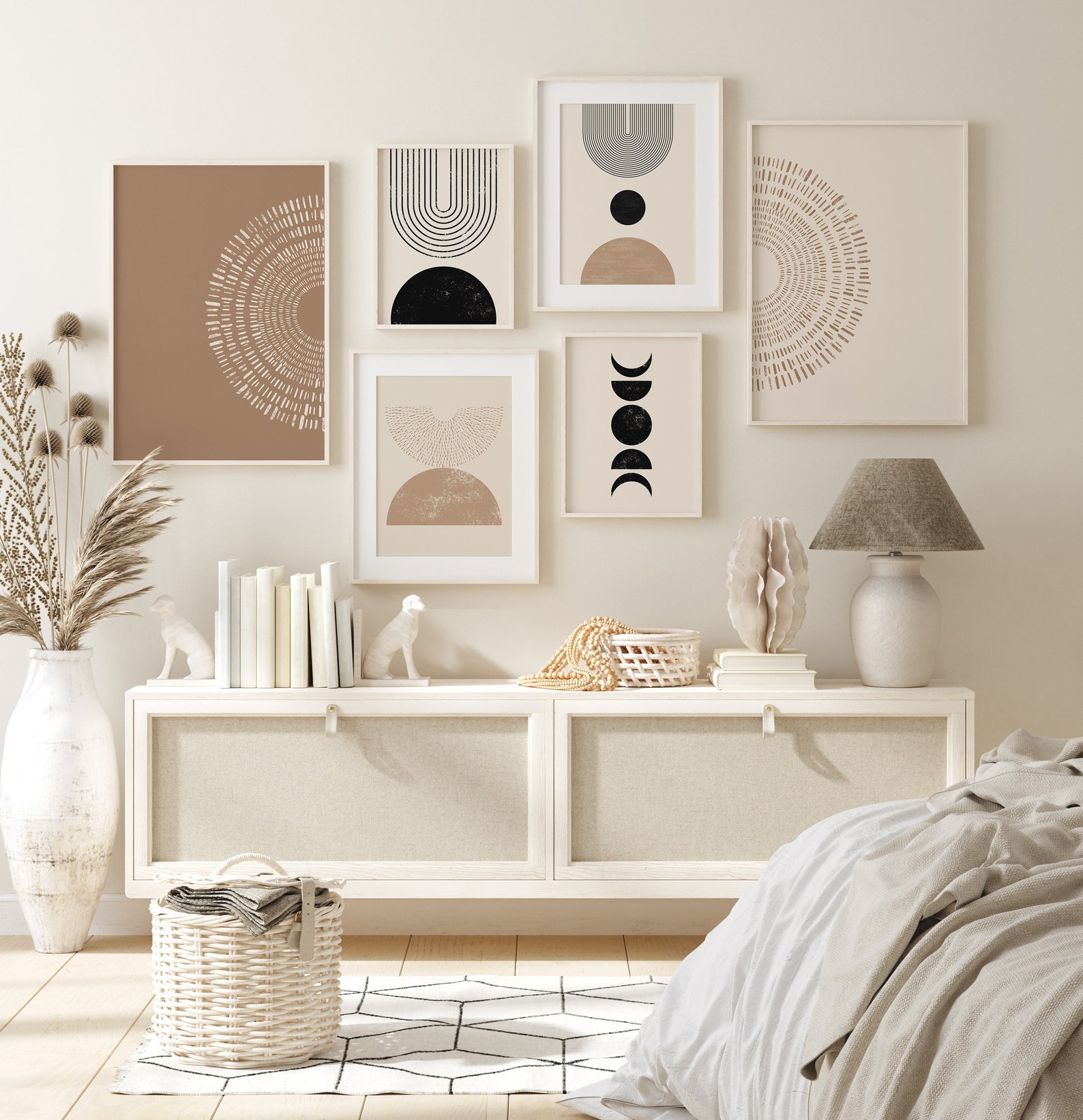 Boho Gallery Wall Art Set, Printable Wall Art, Digital Prints, Mid ...