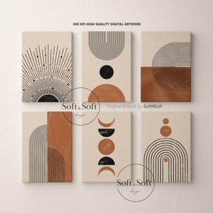 Boho Terrakotta Abstrakte Geometrische Wand Kunst Bundle, skandinavische Wohnung Wand Dekor Set, gemütliche Poster, Boho Digital Download Drucke