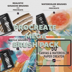 Mega Procreate Brush Pack, Oil Painting, Acrylic, Watercolor, Gouache Brush Sets, Procreate Drawing Bundle, Color Palettes, Paper Textures