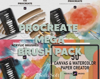 Mega Procreate Brush Pack, Oil Painting, Acrylic, Watercolor, Gouache Brush Sets, Procreate Drawing Bundle, Color Palettes, Paper Textures