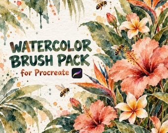 Procreate Watercolor Painting Bundle: 40+ Brushes, Botanical Art Tools & Textured Papers
