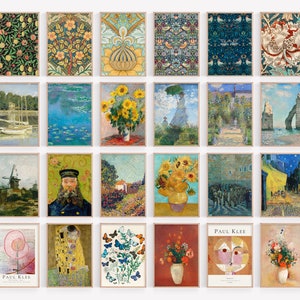 Vintage Gallery Wall Set, Eclectic Bundle Prints, Set of 24, Morris, Van Gogh, Monet, Paul Klee Prints, Oil Painting Print, Digital Download