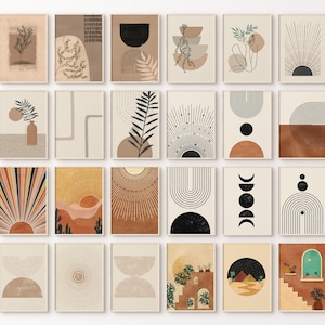 Boho Wall Collage Mega Bundle, Set of 24 Prints, Geometric Dorm Wall Art, Abstract Poster Set, Printable Home Decor, Digital Download