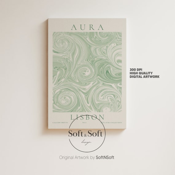 Aura Wall Art, Spiritual Print, Retro Gradient Poster, Lisbon Prints, City Travel Poster, City Aura Poster, Green Decor, Instant Download