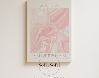 Retro Pink Gradient City Aura Poster, Amsterdam Print, City Travel Poster, City Spirit Wall Art, Digital Download, Dorm Wall Decor