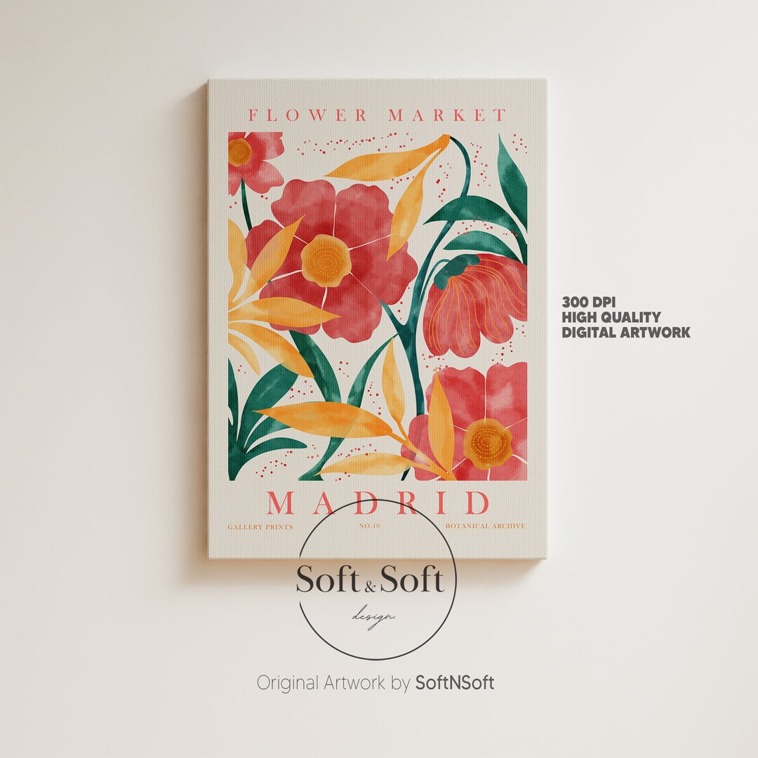 Flower Market Print, Botanical Wall Art, Floral Artwork Poster, Flower ...