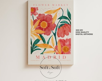 Flower Market Print, Botanical Wall Art, Floral Artwork Poster, Flower Wall Decor, Madrid Prints, Digital Download, Matisse Flower Print