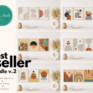 Mid Century Modern Prints, Gallery Wall Art Set, Abstract Geometric Prints, Orange Yellow Boho Sun Prints, Boho Rainbow Wall Decor, Digital