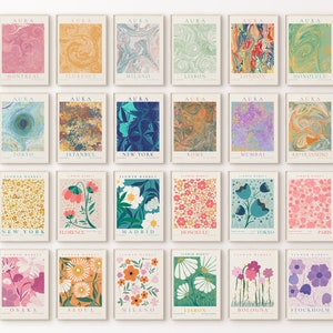 24 Posters Gallery Wall Set, Flower Decor Prints, Aura Gradient Wall Art, Colorful Energy Posters, Wall Decor Bundle, Dorm Collage Prints