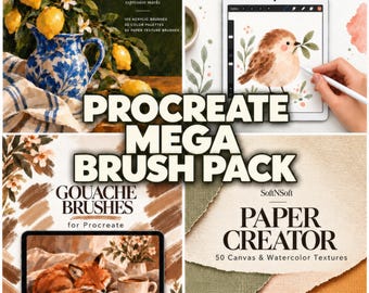Mega Procreate Brush Pack, Acrylic, Watercolor, Gouache, Paper Textures
