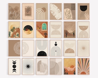 Boho Print Bundle, 24 Pieces of Poster, Gallery Wall Art Set, Neutral Desert Print, Mid Century Modern, Abstract Geometric, Digital Download