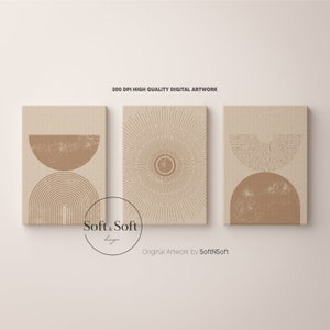Mid Century Modern, Abstrakte Geometrisch, 3er-Set Drucke, Erdfarben Wandkunst, Neutral Beige Druck, Galerie Wandkunst, Digitaler Download