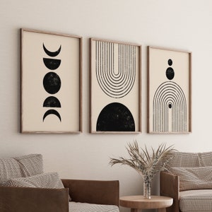 Boho Art Prints, Black and White Abstract Geometric Poster,  Digital Art Print, Boho Wall Set, Wall Art Prints, Mid Century Modern, Wall Art