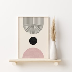 Light Pink Abstract Poster Set, Set of 3 Prints, Boho Rainbow Prints, Geometric Room Decor, Downloadable Prints, Cute Decor Gallery