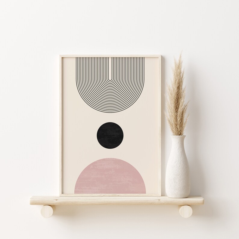 Light Pink Abstract Poster Set, Set of 3 Prints, Boho Rainbow Prints, Geometric Room Decor, Downloadable Prints, Cute Decor Gallery