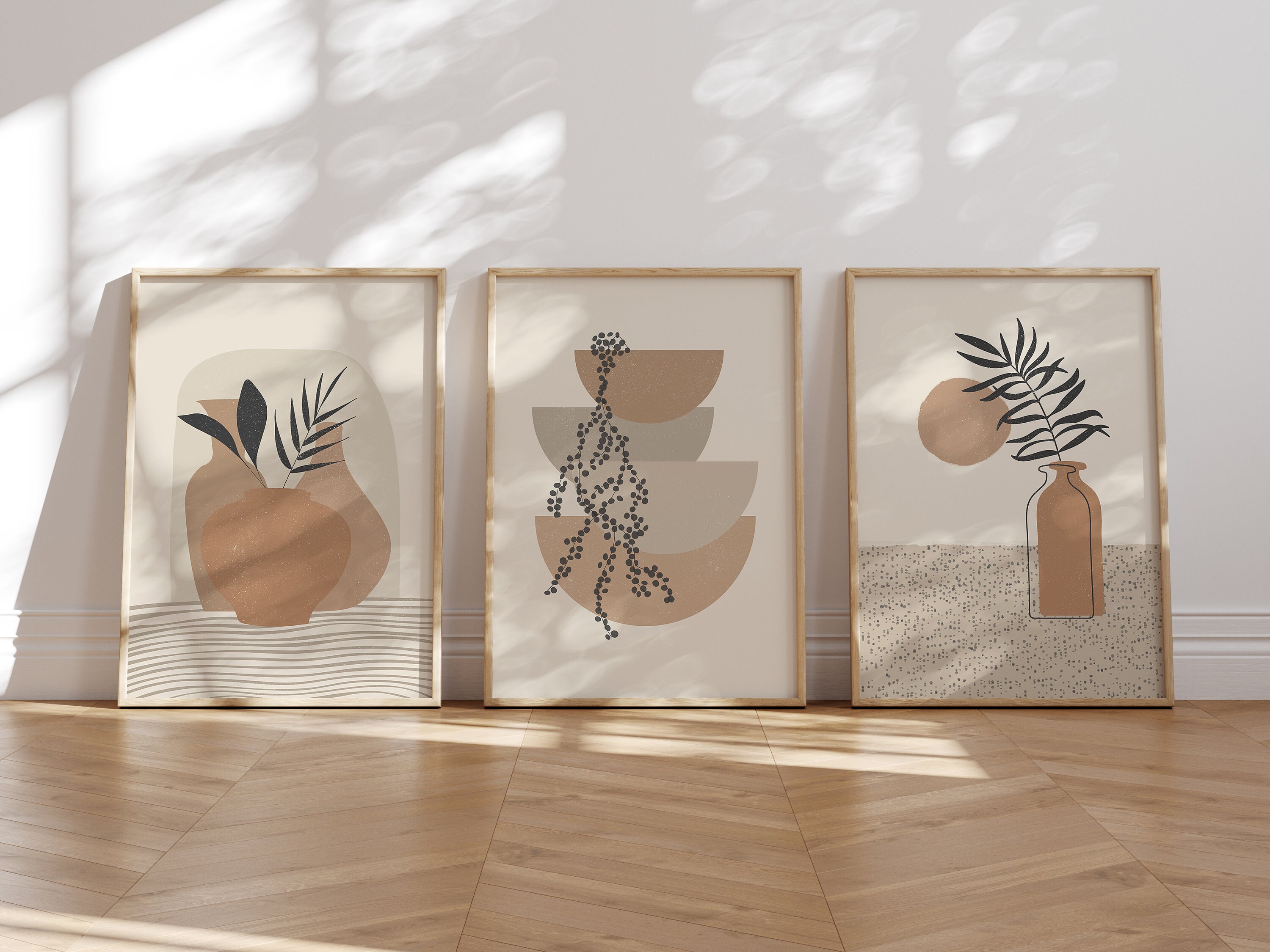 Boho Set of 3 Wall Art Bundle, Modern Living Room Prints, Beige Brown ...