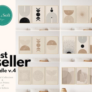 Neutral Wall Set, Art Print Bundle, Office Wall Decor, Mid Century Modern, Black and Beige Wall Poster, Abstract Geometric Prints