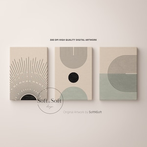 Retro Blau Geometrische Wand Bundle, 3 Stück Drucke, Abstrakte Boho Wand Set, Moderne Kunst Wohnkultur, Sofort Download, Wohnheim Poster