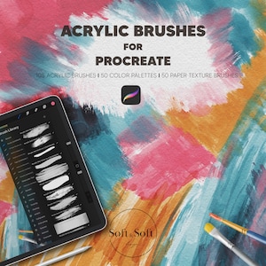 105 pennelli acrilici realistici Procreate, set di pennelli per pittura a olio, 50 pennelli per texture su tela e carta per acquerello, 50 tavolozze di colori