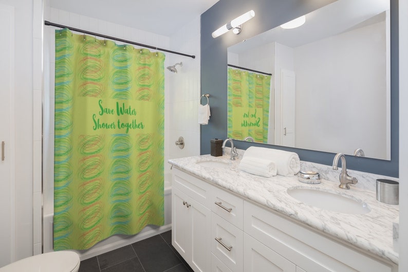 Save Water Shower Together Green Curtain Bath Image 0 1