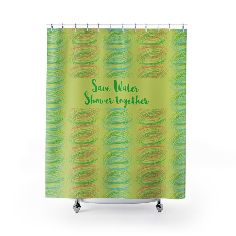 Save Water Shower Together Green Curtain Bath Image 0