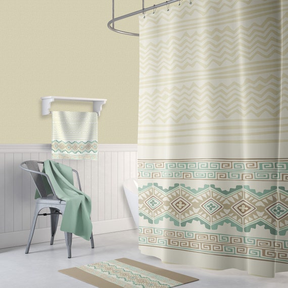 Ronlad 18 Piece Shower curtain set with Geometric design Made of 100/%polyester.