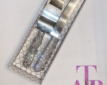 Silver Bling Wedding Cake Cutting Set: Stainless Steel Knife & Server