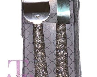 Silver Rhinestone Wedding Cake Cutting Set Party server set